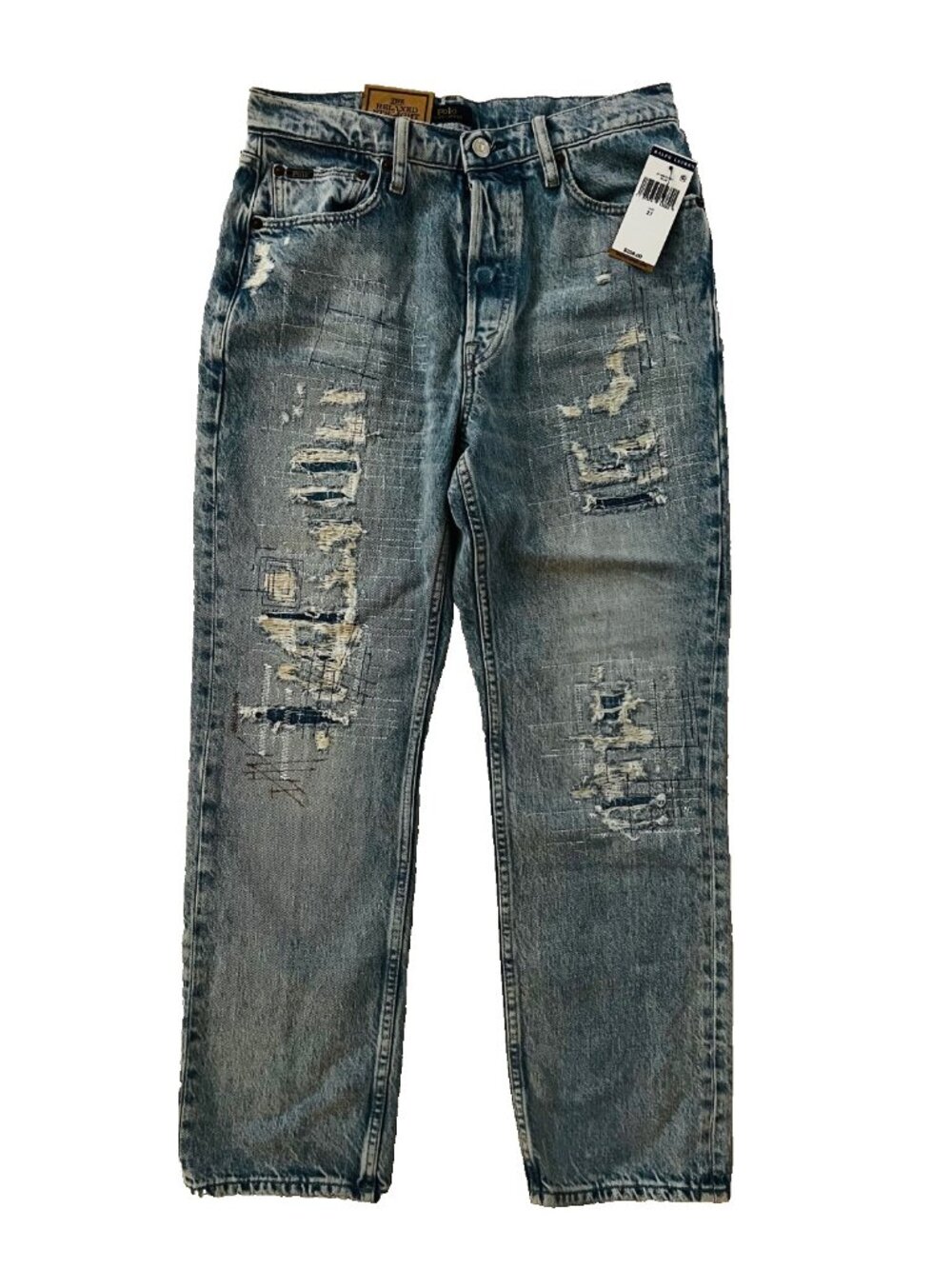 Polo Ralph Lauren The Relaxed Straight Crop Destroyed Denim Jeans ( 27 )